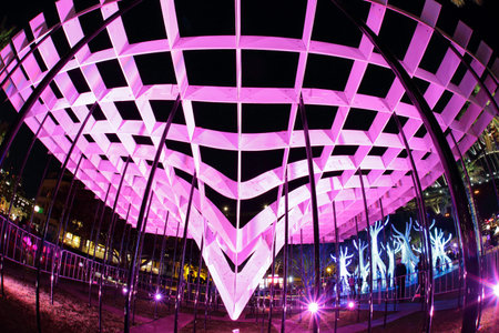 SYDNEY, AUSTRALIA - JUNE 8, 2015; Various lighting structures for Vivid Sydney annual festival eventのeditorial素材