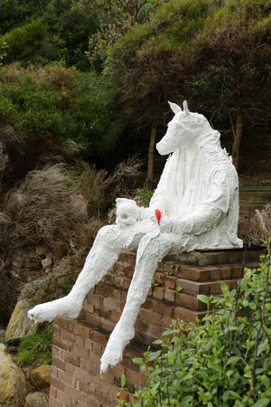 BONDI, AUSTRALIA - OCTOBER 22, 2015;  Annual Sculpture by the Sea free public event.  Exhibit titled  Hamlet's Lament by Stephen Harrison.  Hybrid horse human hybrid mythologyのeditorial素材