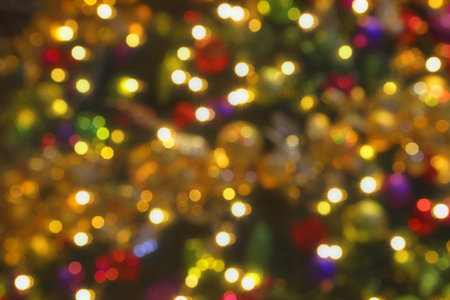 Soft bokeh Christmas Lights background.  Colours of rich warm amber, red, green, blue and purpleのeditorial素材