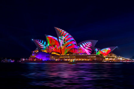 Sydney, Australia - May 25, 2018;  Sydney Opera House illuminated with beautiful vibrant imagery during the annual Vivid Sydney celebrationsのeditorial素材
