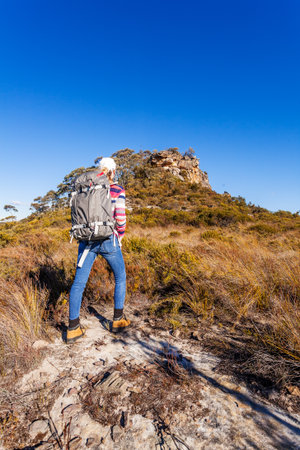 Hiking in national parks Australia with a view to an area called the Pinnaclesの写真素材
