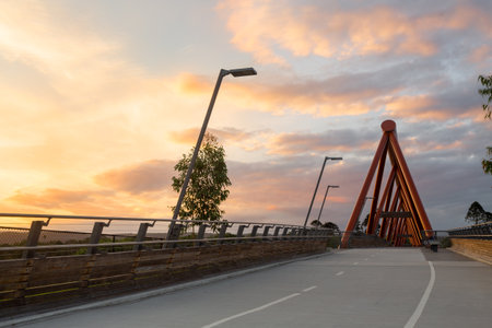Pedestran bridge walk at sunset in Penrith NSWの写真素材