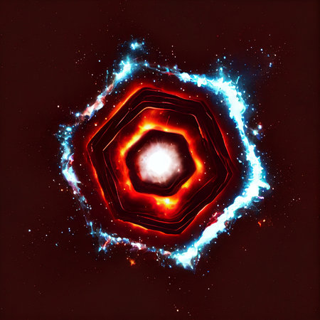 Abstract background with octagon shaped nebula and stars. AI generated abstract wallpaper.の素材