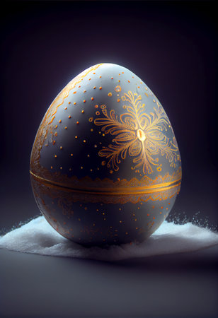 Easter egg with golden ornament on black background. AI generated background wallpaper.の素材