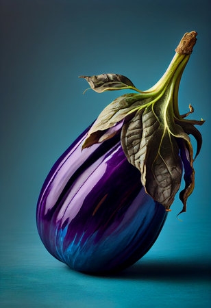 Purple eggplant on a blue background. Studio photography. Vegetarian food. AI generated background wallpaperの素材