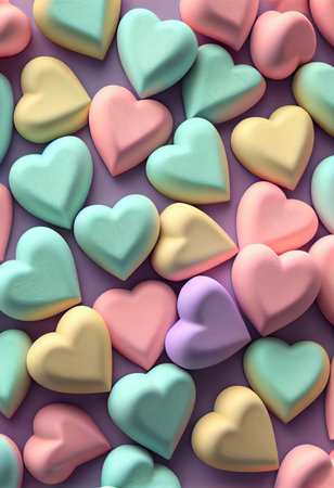Colorful heart-shaped candies - AI generated pastel colored hearts - Valentine's day conceptの素材