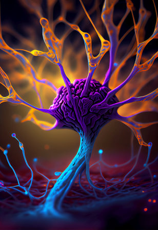 Brain cells with neurons and nervous system. AI generated synapses glial cells. Abstract background wallpaper.の素材