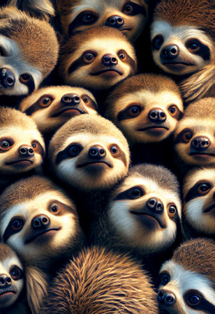 Group of cute baby sloths - AI generated background wallpaperの素材