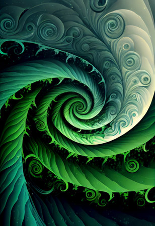 Abstract lush green fractal art for creative design. AI generated background wallpaperの素材