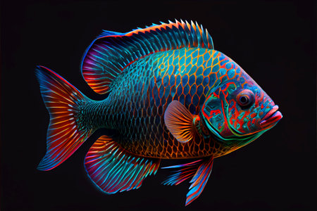 Tropical fish on black background. Colorful exotic fish. AI generatedの素材