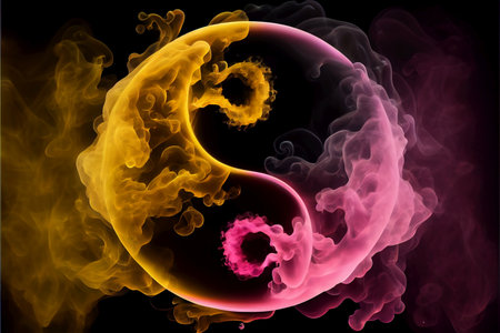 Yin yang symbol of harmony and balance - abstract smoke background - AI generated wallpaperの素材