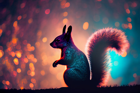 Vibrant Bokeh Background with Detailed Squirrel Silhouette - AI generated background wallpaperの素材