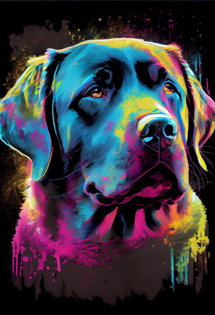 Labrador Retriever digital painting. Colorful illustration of a dog on black background. AI generated wallpaperの素材