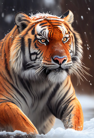 Siberian tiger in winter forest. Animals in natural habitat. AI generated background wallpaperの素材
