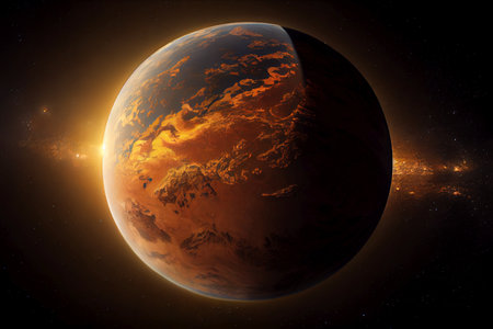 Sunrise over alien planet - AI generated background wallpaperの素材
