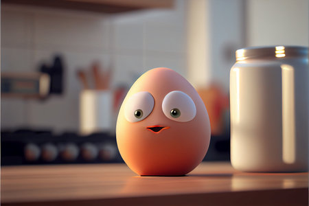 An egg with a funny face in the kitchen- AI generated cartoon characterの素材