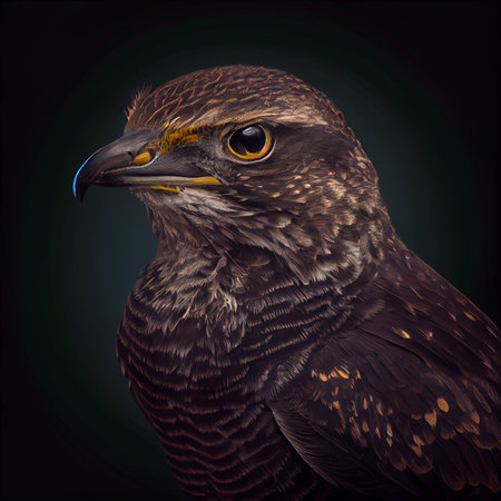 Sinister nighthawk with brown plumage angry expression and tiny beak - AI generated background wallpaperの素材