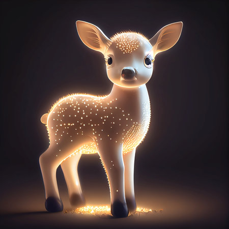 Adorable White Deer with Glowing Body - Magical Night Lighting - AI generated background wallpaperの素材