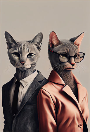 Retro minimal fashion beautiful cat couple - AI generated background wallpaperの素材