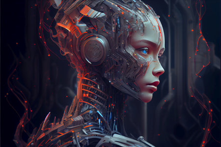 fantasy female robot - cyborg's head - artificial intelligent - AI generated futuristic background wallpaperの素材