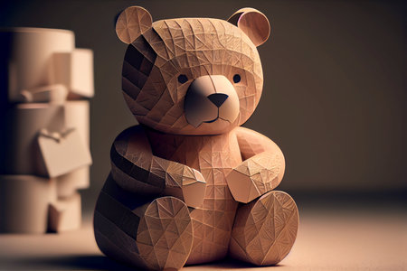 Adorable paper teddy bear craft - AI generated background wallpaperの素材