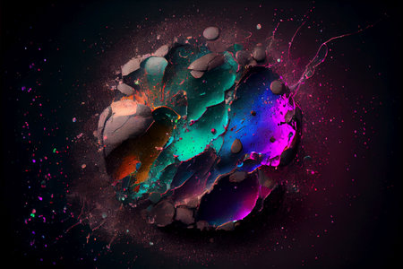 Cracked fading palette in darkness - AI generated abstract colorful background with grunge splashes and cracksの素材