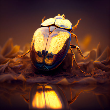 Macro shot of golden scarab - AI generated background wallpaperの素材