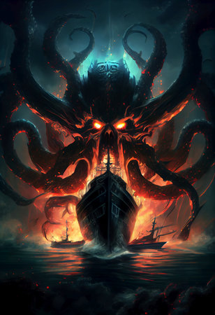 Demonic chaos destroyer from Greek mythology - AI generated dramatic background wallpaperの素材