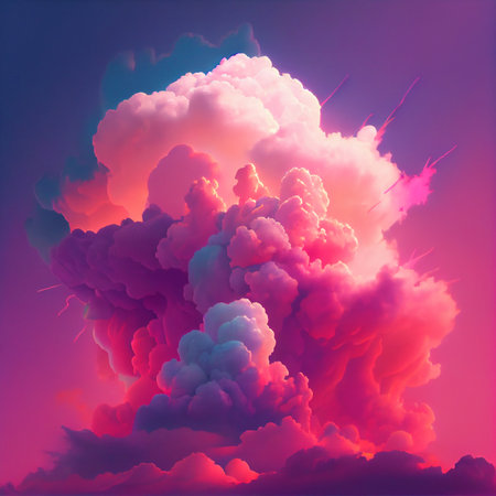 Pink sky with fluffy clouds - AI generated background wallpaperの素材
