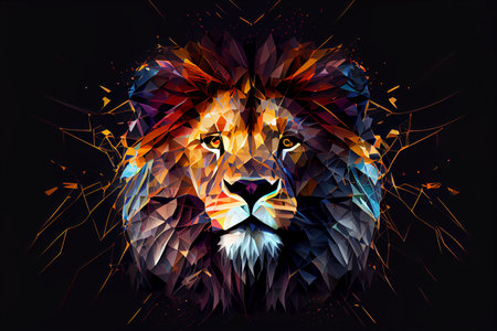 Colorful low poly lion head on dark background - AI generated cartoon wallpaperの素材