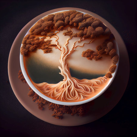 Latte art with a tree - AI generated drinkの素材