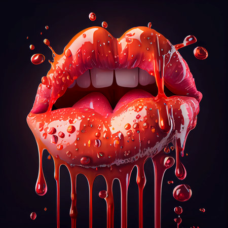 Beautiful juicy red lips - AI generated background wallpaperの素材