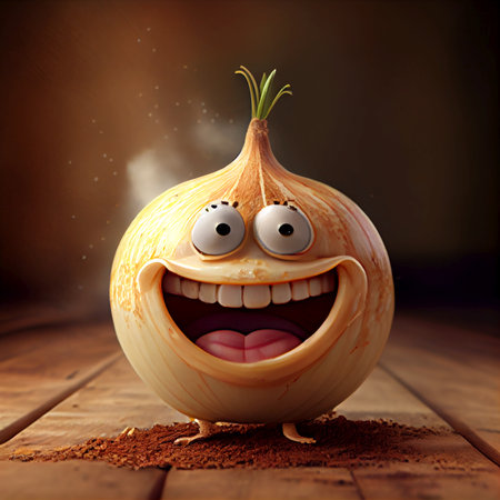 Cartoon joyful and smiling onion - AI generated funny characterの素材