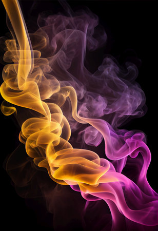 Pink and yellow smoke pattern on black background - AI generated wallpaperの素材