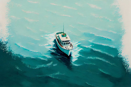 boat in ocean - AI generated background wallpaper in oil paint styleの素材