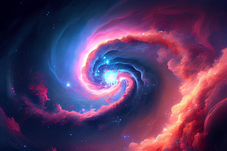 pink and blue nebula in outer space - AI generated swirl like galaxyの素材
