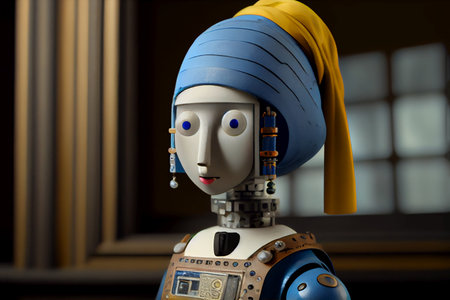 Girl with a Pearl Earring - AI generated robot in style of Johannes Vermeerの素材