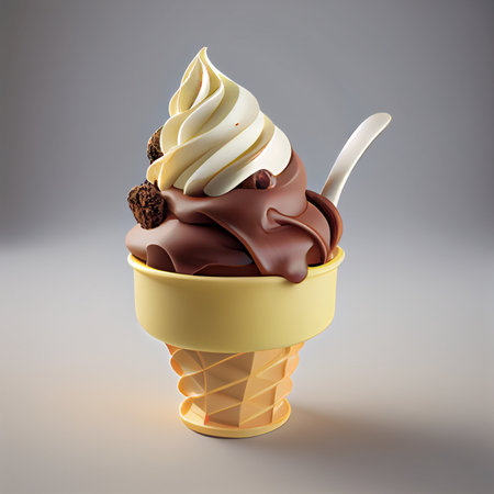 Ice cream in a waffle cone on a gray background - AI generated gelato wallpaperの素材