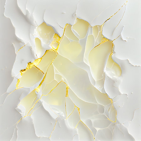 yellow and white cream resin with small gold cracks - AI generated background wallpaperの素材