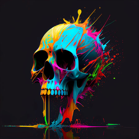 Neon-splashed stiletto skull  - AI generated colorful splashの素材