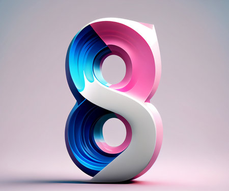 glossy blue and pink number 8 isolated on white background - AI generated logoの素材