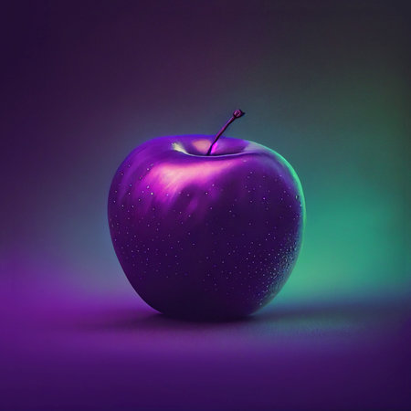 Old-fashioned faded violet apple with no shine and no background - 1980s unique feel. AI generated wallpaperの素材