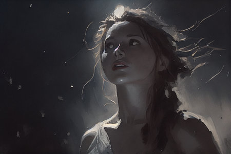 AI generated portrait of woman in moonlight - black and white wallpaperの素材