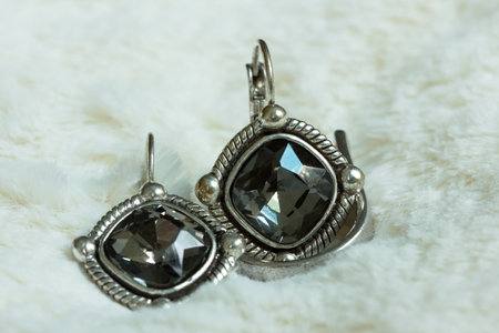 Lady's earrings are enriched with coiled silver frames.の写真素材