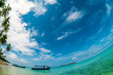 Tropical island photographed with fisheye lensの写真素材