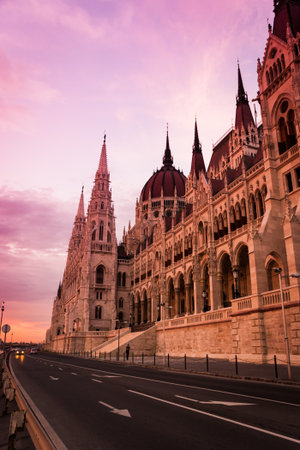 Hungarian Parliament building in sunset, Budapestのeditorial素材