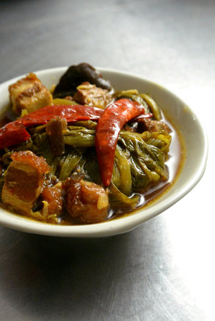 Malaysian Food Suen Latt Choy Sour and Spicy Braised Mustard Greens with Roast Porkの素材