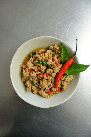 Chinese Food Minced Pork with Thai Basil and Chilliesの素材