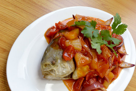 Fried Sweet and Sour Fish Pomfret Chinese Asian Food Cooking Cuisine