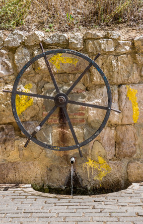 Old water pump in the Road to Santiago, Spainの写真素材
